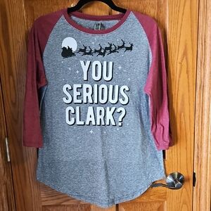 Womens 3/4 Sleeve Holiday Tshirt, Size L